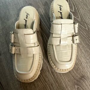 Free People Cream Buckle Loafers